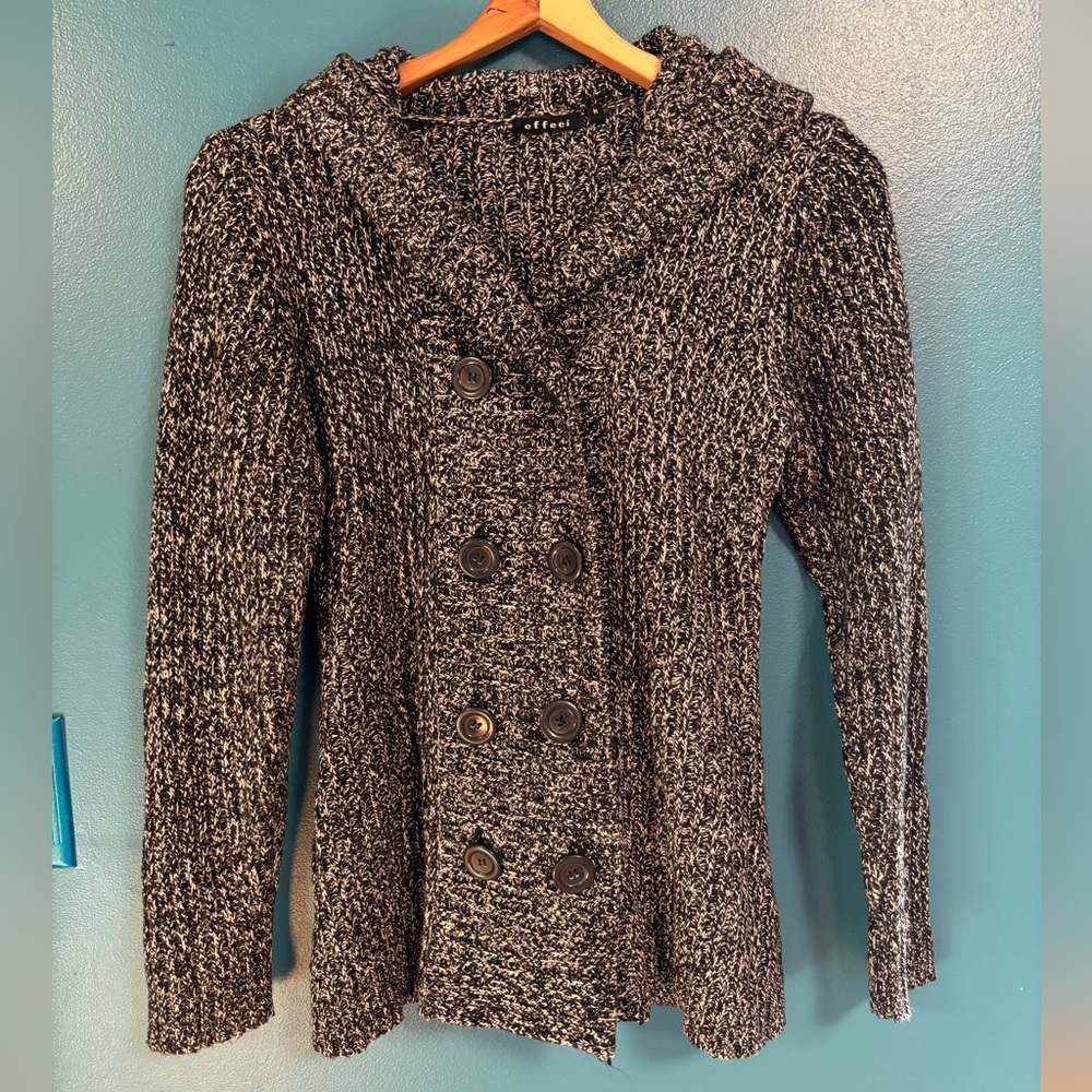 Black and White Sweater Peacoat Button Style with Hood - Twilight Bella Swan